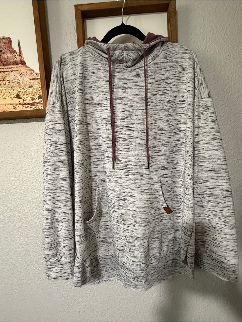 Maurices Plus 1X Space Dye Cowl Neck Tunic Hoodie Gray Mauve